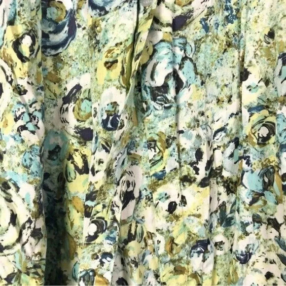 Sunset Rd Y2K Green & Blue Watercolor Floral Button Front Knee Length Skirt 14 - Picture 4 of 4